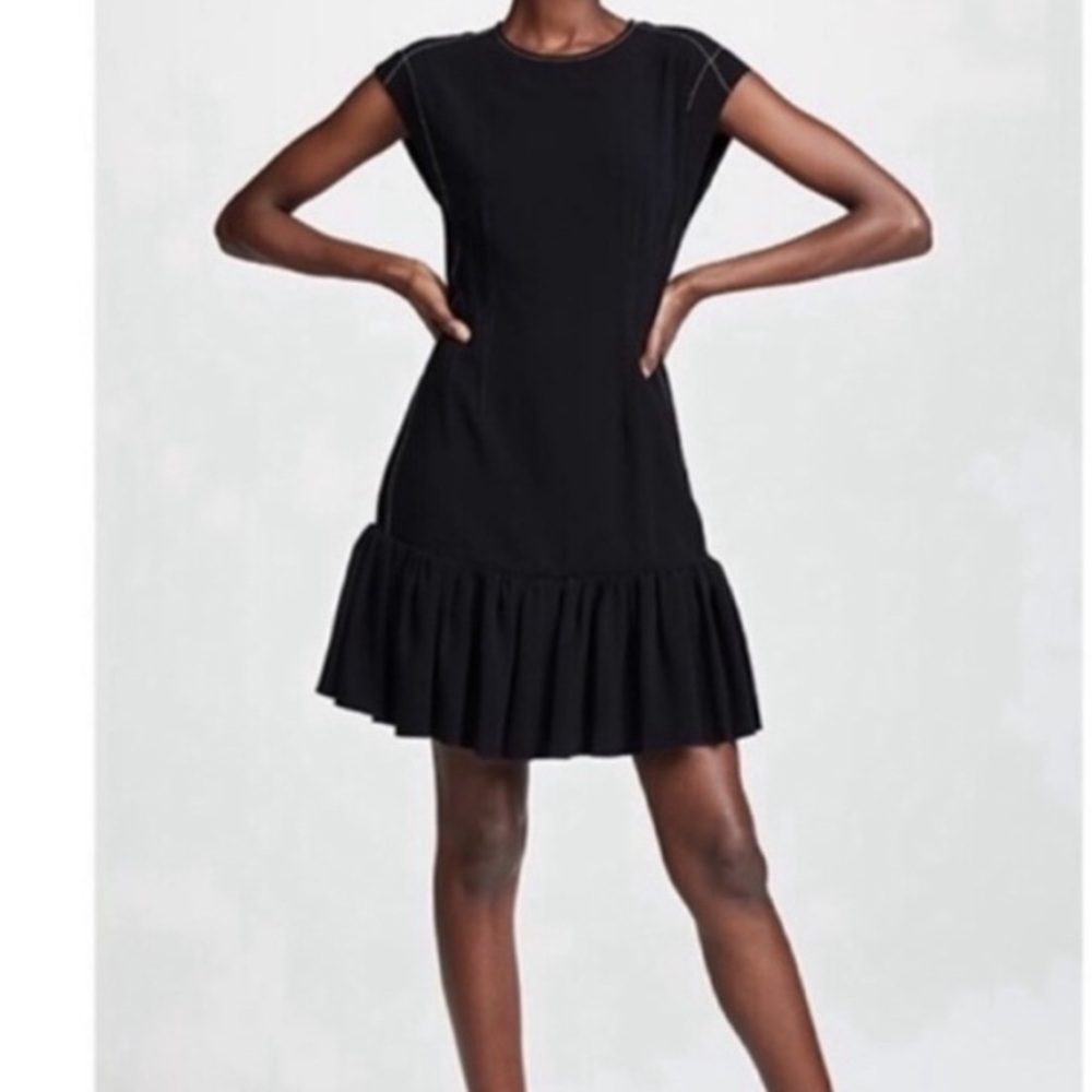 Derek‎ Lam 10 Crosby Designer  Black Drop Waist Ruffle Hem Shift Dress